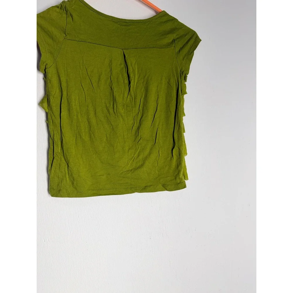 Forever 21 Girls Olive Green Ruffle Front Short Sleeve Top Size M 9/10